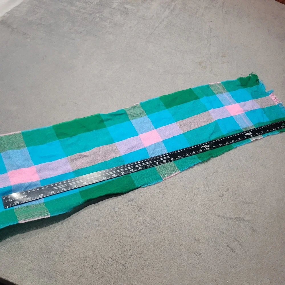 Plaid Checkered Scarf‎ Unisex Green Blue Pink Fringe Vibrant Cozy Boho Scarf